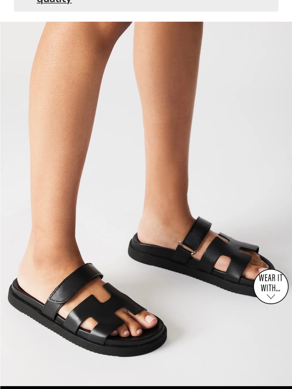 Black Slide Sandals with Cutout Straps - Women